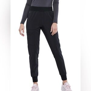 CHEROKEE IFLEX WOMENS KNIT WAIST JOGGER SCRUB PANTS - BLACK - PETITE 2XL